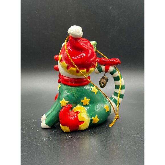 WhimsiClay by Amy Lacombe Christmas Cat Figurine 2006 #10805 with Tag Annaco - Picture 2 of 7